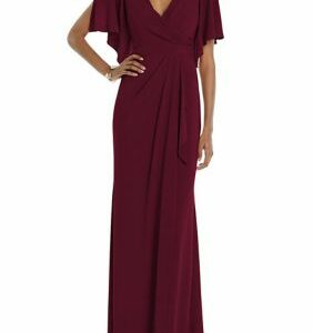 Dessy Collection Women's Faux Wrap Split Sleeve Maxi Dress with Cascade Skirt, Large