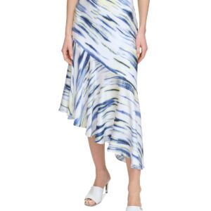 Dkny Women's Printed Asymmetrical Midi Skirt - White/Inky Blue Multi