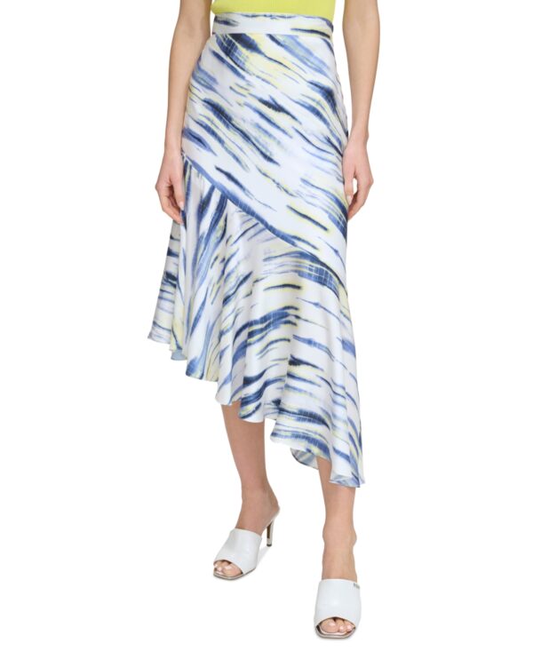 Dkny Women's Printed Asymmetrical Midi Skirt - White/Inky Blue Multi