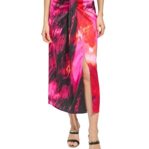 Dkny Women's Printed Satin Sarong Midi Skirt - Shocking Pink Multi