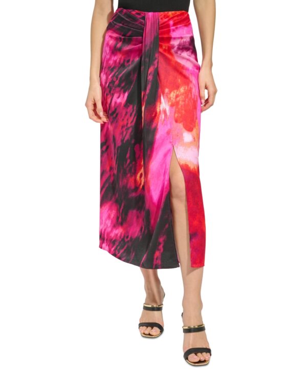 Dkny Women's Printed Satin Sarong Midi Skirt - Shocking Pink Multi