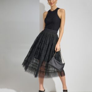 Dkny Women's Tiered Tulle Midi Skirt - Black