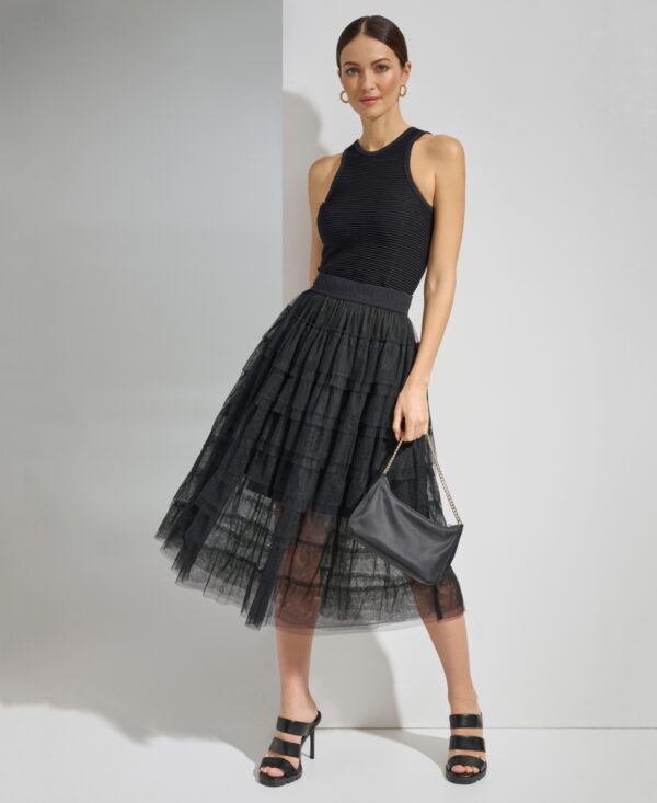 Dkny Women's Tiered Tulle Midi Skirt - Black