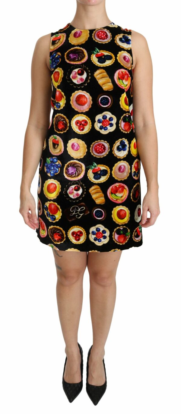 Dolce & Gabbana Chic Black Desserts Print Shift Mini Women's Dress