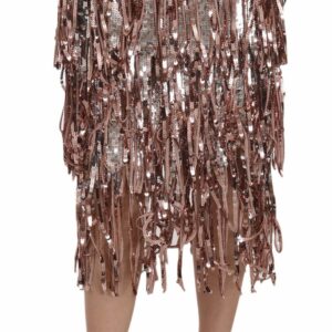 Dolce & Gabbana Metallic Sequin Tulle High-Waist Midi Women's Skirt