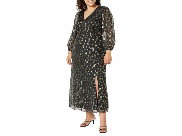 Donna Morgan Plus Size Long Sleeve Maxi Dress with Gold Stars (Black/Gold) Women's Dress