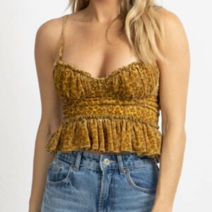 Velour Floral Bustier Top In Gold