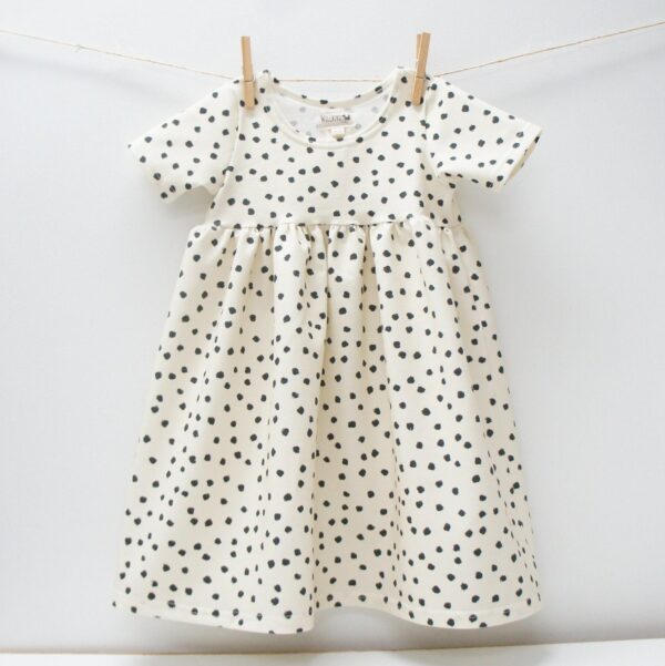 Dress- Baby/Toddler/Kids - Chickadee Babydoll Dress, Dottie Print, Black Polka Dots