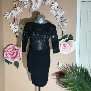 Dress Set Bundle: Sequined Mesh Top With Bandage Skirt in Black, Women's (Size Small)