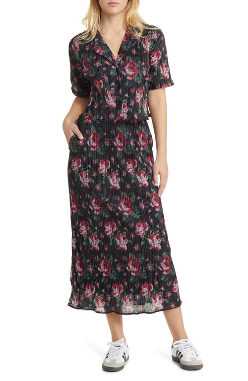 Dressed in Lala C'est La Vie Plissé Camp Shirt & Midi Skirt in Pixelated Floral at Nordstrom, Size Xx-Large