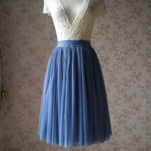 Dusty Blue Midi Tulle Skirt Outfit Women Custom Plus Size Tulle Ball Skirt