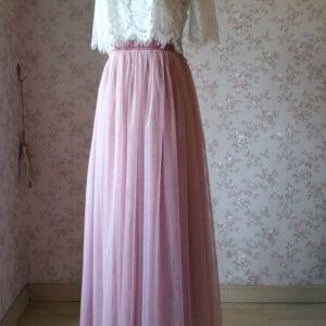 Dusy Pink Full Maxi Tulle Skirt Custom Plus Size Wedding Bridesmaid Tulle Skirt