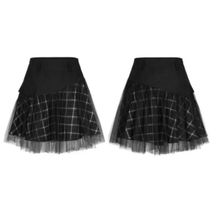 Edgy High-Waist Plaid and Tulle Punk Mini Skirt