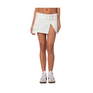 Edikted Women's Belted Denim Wrap Mini Skirt - White