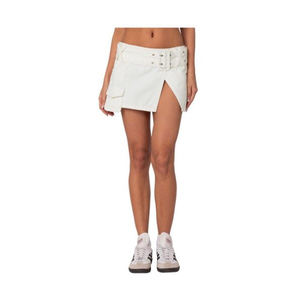 Edikted Women's Belted Denim Wrap Mini Skirt - White