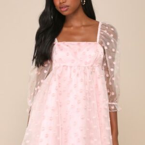 Effervescent Charm Pink Organza Floral Babydoll Mini Dress