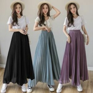 Elastic Waist Plain Accordion Pleated Culottes