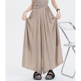 Elastic Waist Plain Bow Slit Culottes