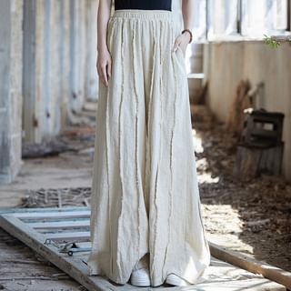 Elastic Waist Plain Frayed Ramie Culottes