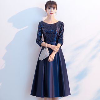 Elbow-Sleeve A-Line Cocktail Dress / Evening Gown