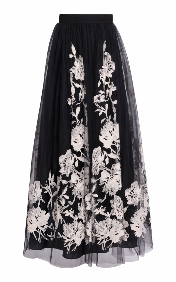 Elie Saab - Embroidered Tulle Maxi Skirt - Black - FR 40 - Moda Operandi