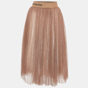 Elisabetta Franchi Brown Tulle Pleated Midi Skirt S