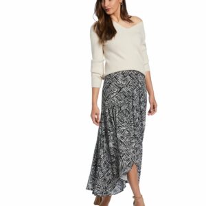 Ella by Rafaella Women's Printed Crepe Faux Wrap Skirt in Black, Size Small, Patterned, Viscose/Ecovero