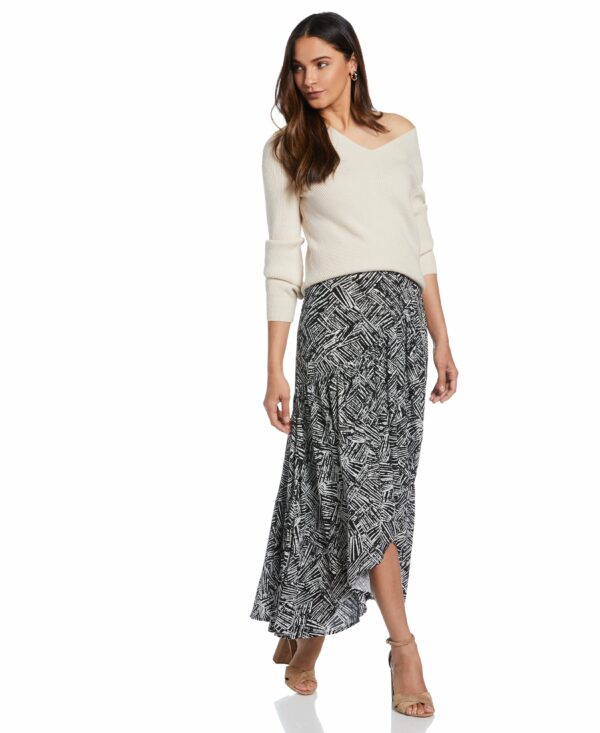 Ella by Rafaella Women's Printed Crepe Faux Wrap Skirt in Black, Size Small, Patterned, Viscose/Ecovero