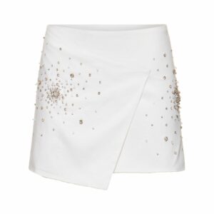 Embellished Cotton Satin Mini Wrap Skirt