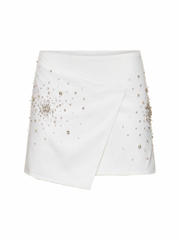 Embellished Cotton Satin Mini Wrap Skirt