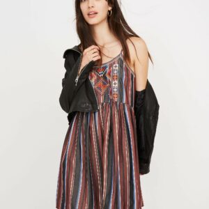 Embroidered Babydoll Cami Dress in Stripe