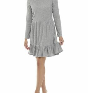 Emma & Michelle Women's Long Sleeve Ribbed Babydoll Cozy Dress, X-Large