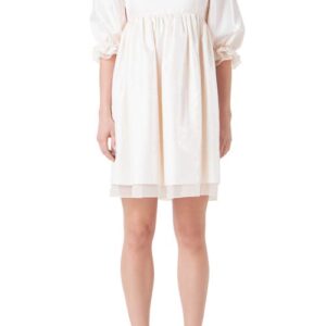 Endless Rose Shiny Puff Sleeve Babydoll Dress in Cream at Nordstrom, Size Small