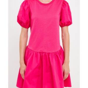 English Factory Women's Mixed Media Babydoll Dress - Fuchsia