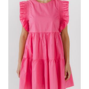 English Factory Women's Ruffled Babydoll Mini Dress - Fuchsia