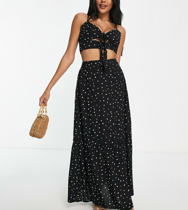 Esmee Exclusive prairie maxi beach skirt in black polka dot - part of a set-Multi