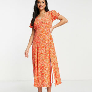 Ever New Petite tea midi dress in orange floral