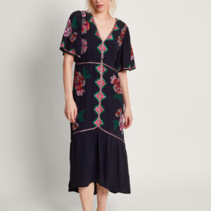 Everly Embroidered Tea Dress Black