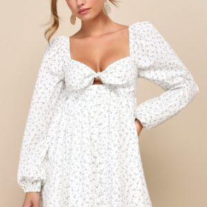 Exceptional Sweetheart White Floral Cutout Babydoll Mini Dress