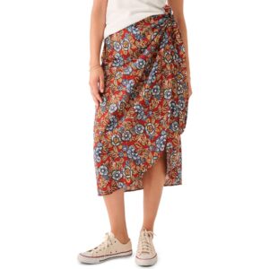 Faherty Pacifica Floral Linen Blend Wrap Midi Skirt in Rose Desert Bloom at Nordstrom Rack, Size Large