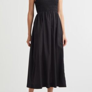 Faithfull the Brand Matera Smock Bodice Sleeveless Organic Cotton Midi Dress in Black at Nordstrom, Size X-Large