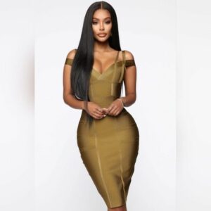 Fashion Nova Olive Green Lansa Hot Bandage Bodycon Dress Siz, Women's (Size Small)