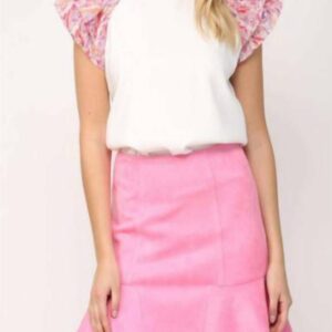 Faux Suede Skirt In Bubble Gum Pink