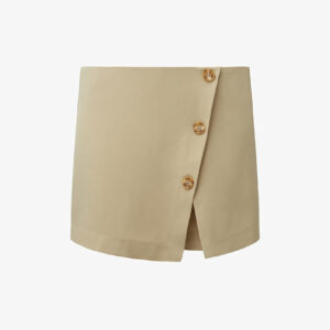 Faux Wrap Mini Suiting Skirt - Oat L