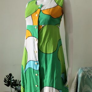 Finnish Vintage Barbarella Button Midi Dress Sundress Pinafore With Pop Art Print 1960S 60S 1970S 70S