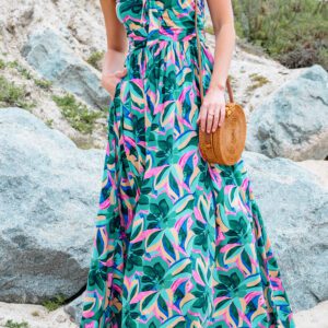 Floral Bow Tie Maxi Tube Dress