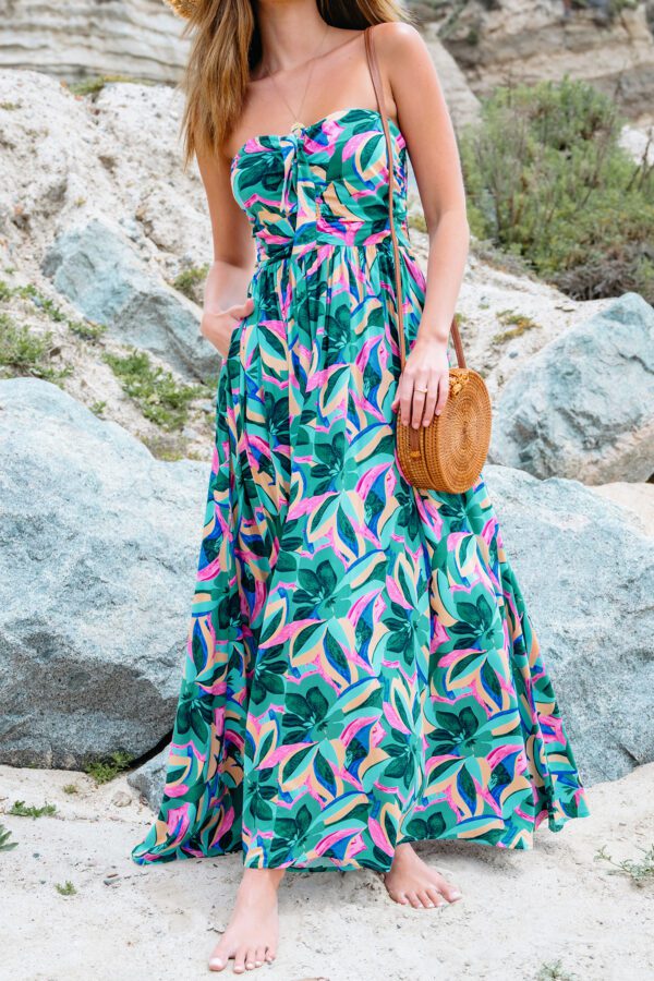 Floral Bow Tie Maxi Tube Dress