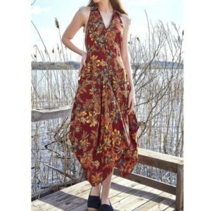 Floral Halter Back Summer Dress With Pockets | Asymmetrical Skirt