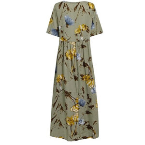 Floral Linen-Look Maxi Smock Dress - 2 Colours & 5 Sizes