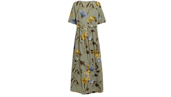 Floral Linen-Look Maxi Smock Dress - 2 Colours & 5 Sizes